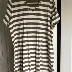 Michael Kors Olive and White Striped Top